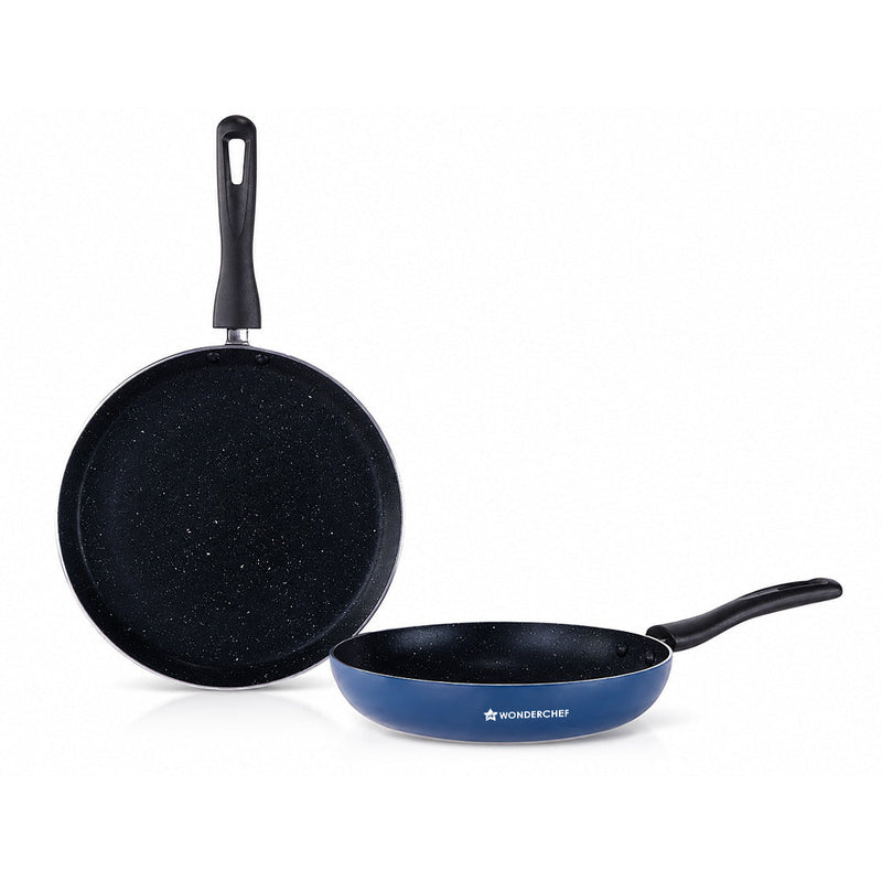 Wonderchef Blueberry Non-Stick 2 Pc. Cookware Set, Fry Pan 24cm, Dosa Tawa 28cm, Non-toxic, Chemical & PFOA Free, Pure-g