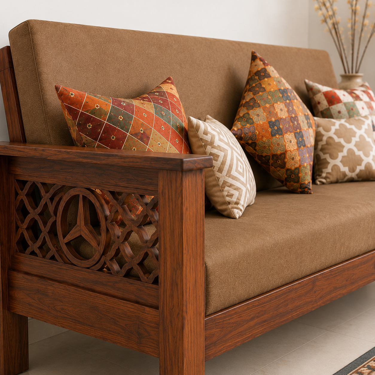 Elite Benz Handcrafted Solid Wood 3 Seater Sofa
