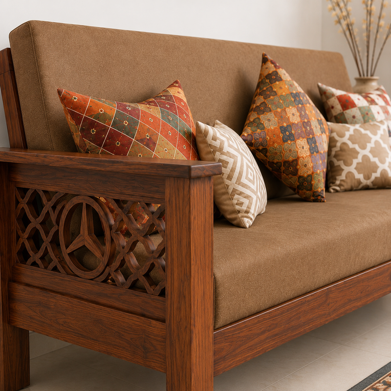 Elite Benz Handcrafted Solid Wood 3 Seater Sofa