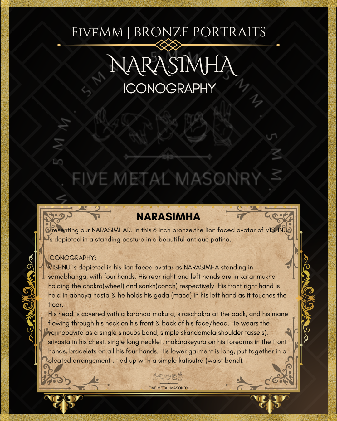 Narasimha Panchaloha Bronze Icon - 6" Standing