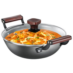 Prestige Castlite Nitride Cast Iron Fry Pan 20cm/0.9L, Rust-Proof, Chemical-Free + Prestige Castlite Lightweight Cast Iron Kadai 24cm/2.4L with Glass Lid, Enamel Coated, Gas & Induction, 15Y Warranty