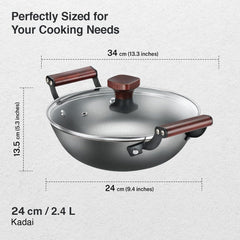 Prestige Castlite Nitride Cast Iron Fry Pan 20cm/0.9L, Rust-Proof, Chemical-Free + Prestige Castlite Lightweight Cast Iron Kadai 24cm/2.4L with Glass Lid, Enamel Coated, Gas & Induction, 15Y Warranty