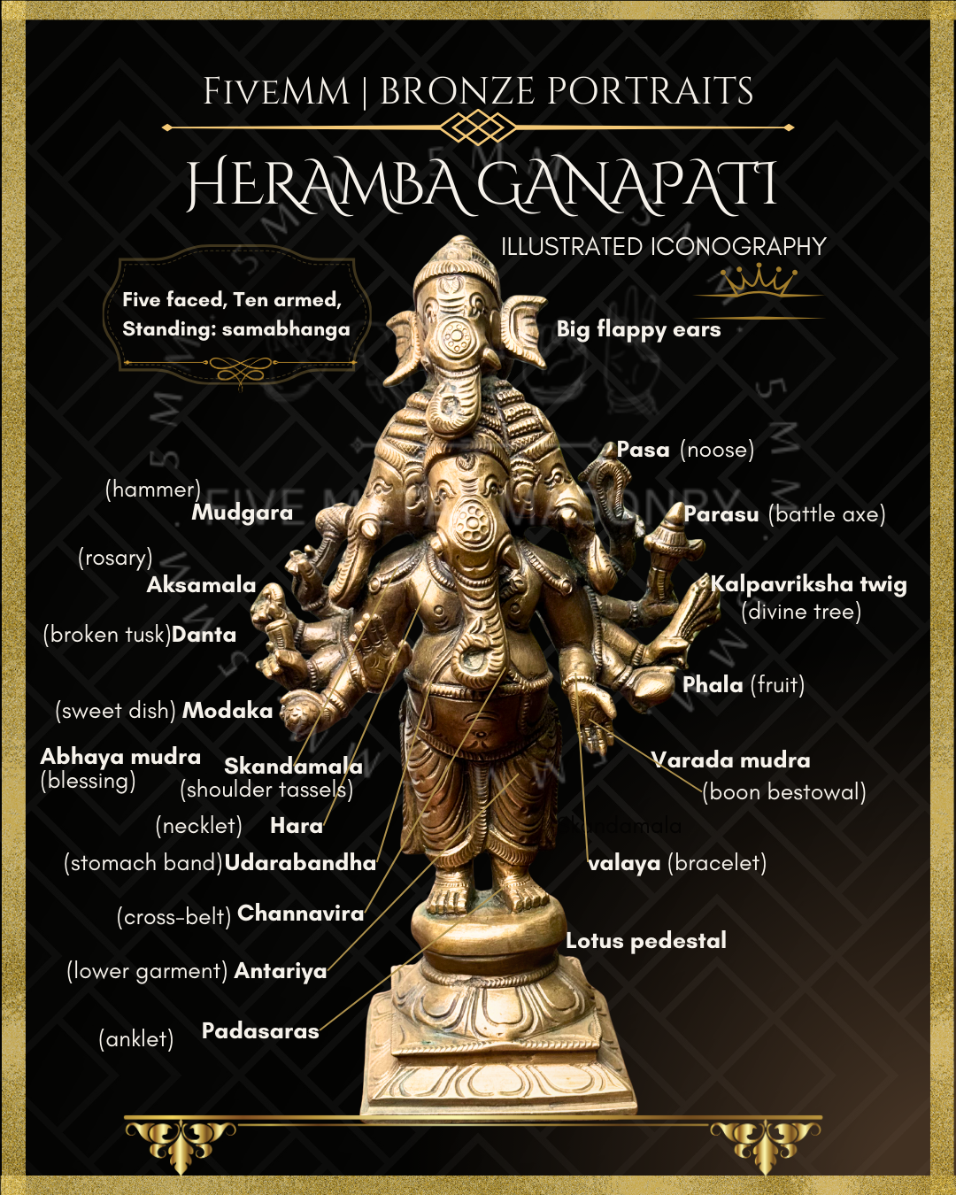 Heramba Ganapati Panchaloha Bronze Icon - 8" Standing