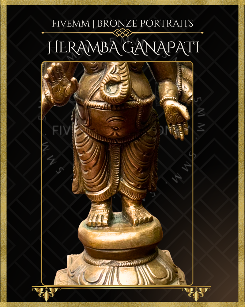 Heramba Ganapati Panchaloha Bronze Icon - 8" Standing