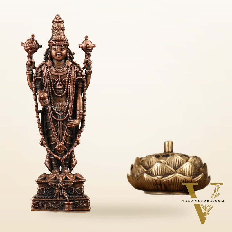 6.5" Pure Copper Tirupati Balaji Idol - Divine Statue