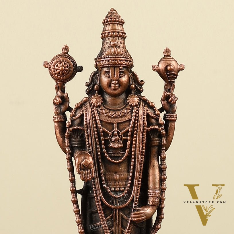 6.5" Pure Copper Tirupati Balaji Idol - Divine Statue