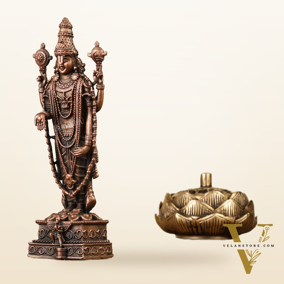 6.5" Pure Copper Tirupati Balaji Idol - Divine Statue