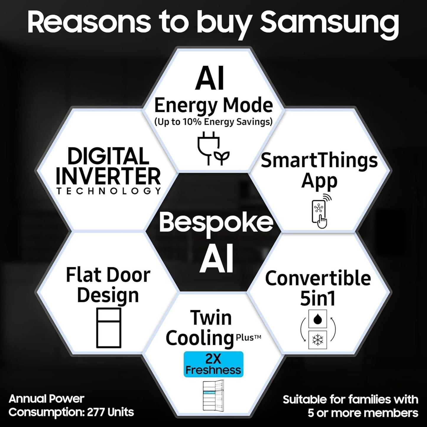 SAMSUNG 330 Litres 2 Star Frost Free Double Door Smart Wifi Enabled Refrigerator with Bespoke AI (RT34DG5A2BSLHL, EZ Clean Steel)