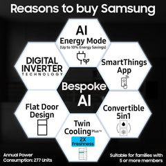 SAMSUNG 330 Litres 2 Star Frost Free Double Door Smart Wifi Enabled Refrigerator with Bespoke AI (RT34DG5A2BSLHL, EZ Clean Steel)