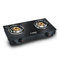 Judge by Prestige 2 Burner Deluxe Glasstop Gas Stove | High-efficiency Tri-pin Brass Burners | Spill Proof Design | 2 years Warranty
