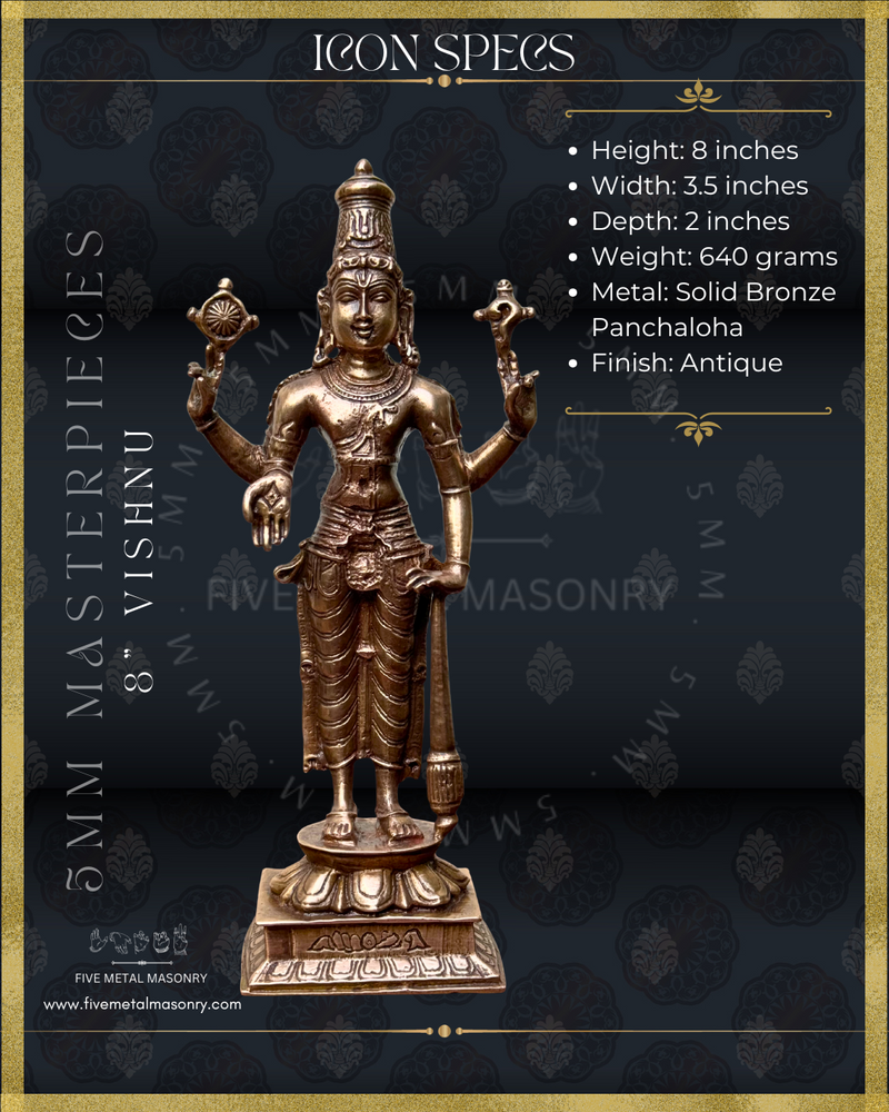 Vishnu Panchaloha Bronze Icon - 8" - Masterpieces Collection