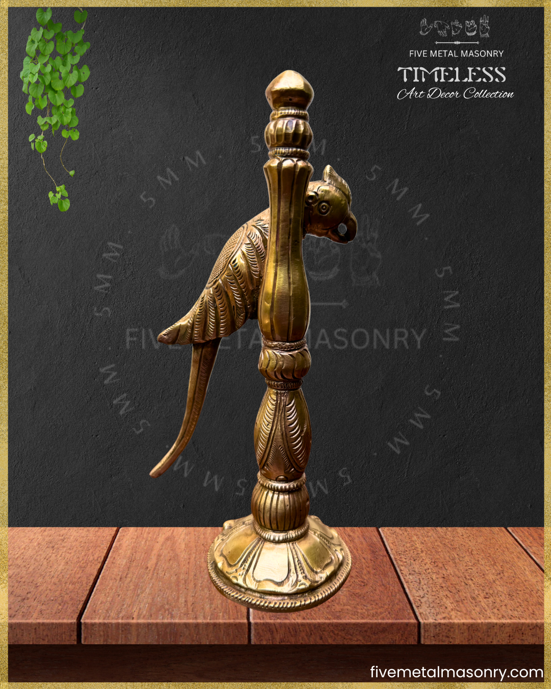 Suka:Parrot perched on pillar Panchaloha Bronze Icon - 8"- Timeless Collection