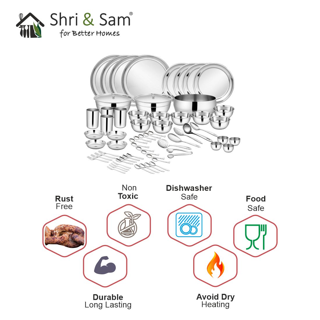 Stainless Steel 65 PCS Dinner Set (4 People) Shagun