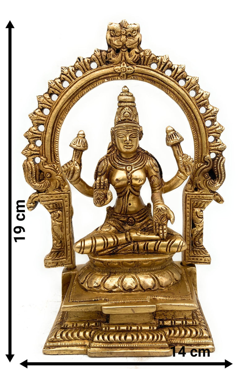 Brass Maha Lakshmi Idol with Prabhavali – Handcrafted Pooja Statue, 7.5 Inch