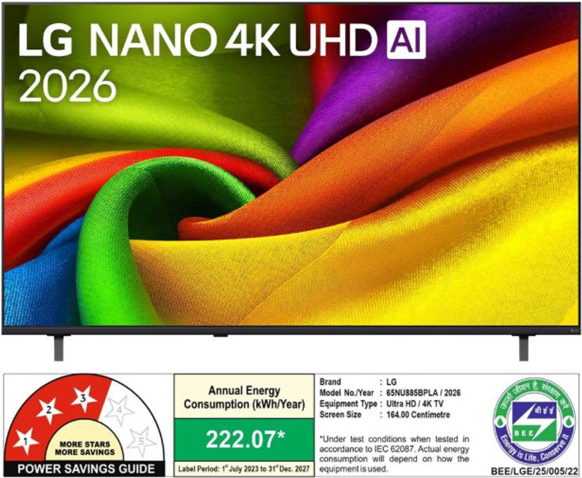LG 164 cm (65 inch) Ultra HD (4K) NanoCell Smart WebOS TV 2026 Edition with NANO 4K AI UHD TV 65NU885BPLA with α7 AI Processor 4K Gen9, with HDR10-2