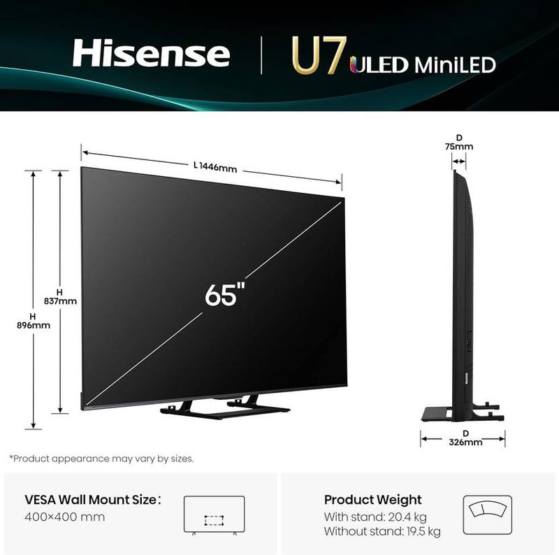 Hisense 65U7SE 164 cm (65 inch) Ultra HD (4K) Mini LED Smart VIDAA TV 2026 Edition with 2.1CH Audio System Tuned by DEVALET, Native 144 Refresh Rate,-3