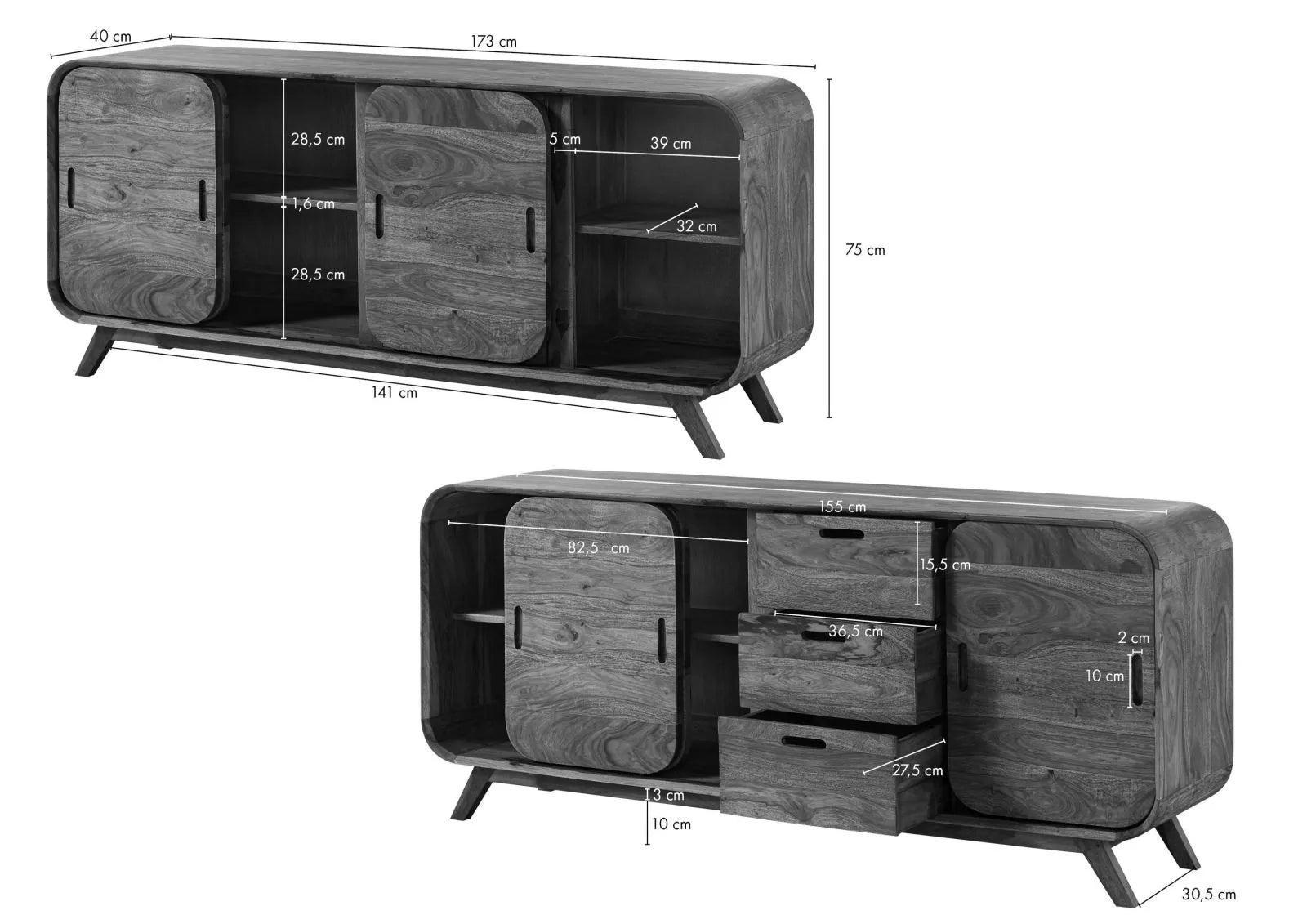 Mid-Century Sheesham Wood Sideboard / Media Console