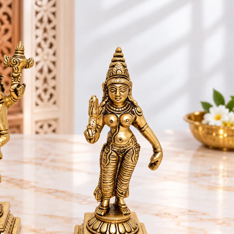 Brass Lord Balaji With Sri Devi And Bhudevi Idols Set (6.5 Inch)