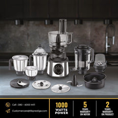 Prestige Endura Pro 1000W Multi Functional Mixer Grinder, Copper Motor, 6 Jars with Food Processing Attachments, 14-in-1, 5Y Motor Warranty + Prestige 1.5L PMC 3.0 Plus Multi Kettle / Multi Cooker