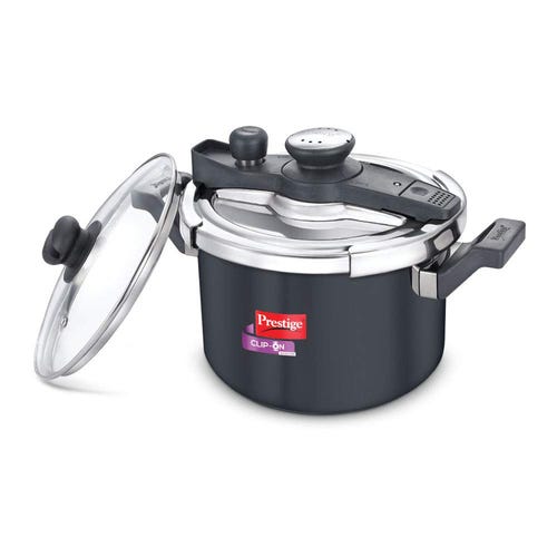 Prestige Clip-on Svachh Hard Anodised Spillage Control Pressure Cooker, 5 L (Black)
