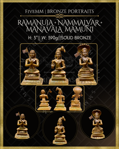 Vaishnava Saints: Ramanujacharya, Nammalvar, Manavalamamuni Panchaloha Bronze Icon Set - 3" - Antique finish