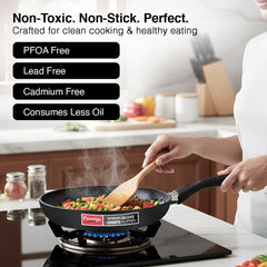 Prestige PIC 16.0 Plus 2000W Induction Cooktop, 4KV Surge Protection + Prestige Omega Deluxe Granite Alpha 3 Pc BYK Non-Stick Set: Kadai 24cm with Glass Lid, Omni Tawa 28cm, Fry Pan 24cm