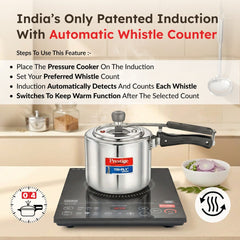 Prestige PIC 6.1 V3 2200W Induction Cooktop, Whistle Counter, 4KV Surge Protection, 7 Indian Menus + Prestige TRIPLY Splendid 4 Pc Cookware Set: Fry Pan 22cm, Kadai 22cm, Saucepan 14cm, SS Lid 24cm