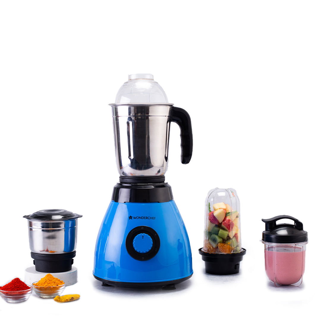 Wonderchef Acura Blender Pro Mixer Grinder 500W, 230V~50Hz, 4 Jars( 2 Stainless Steel + 2 Polycarbonate Jars), Black & B