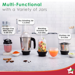 Wonderchef Acura Blender Pro Mixer Grinder 500W, 230V~50Hz, 4 Jars( 2 Stainless Steel + 2 Polycarbonate Jars), Black & B