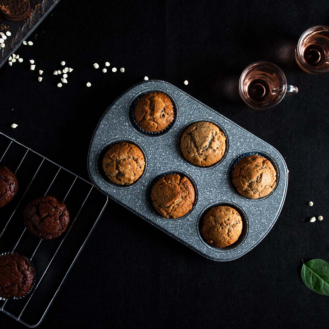 Wonderchef Ambrosia 6 Cup Metal Round Muffin Pan, Cupcake Tray, Baking Mould Tray, Non-Stick Bakeware Reusable Tray Pan