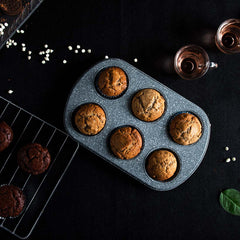 Wonderchef Ambrosia 6 Cup Metal Round Muffin Pan, Cupcake Tray, Baking Mould Tray, Non-Stick Bakeware Reusable Tray Pan