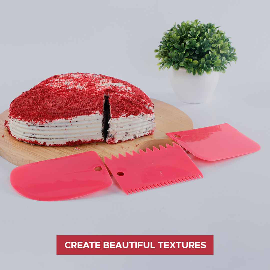 Wonderchef Ambrosia Cake Scrapers (3-in-1)- Pink