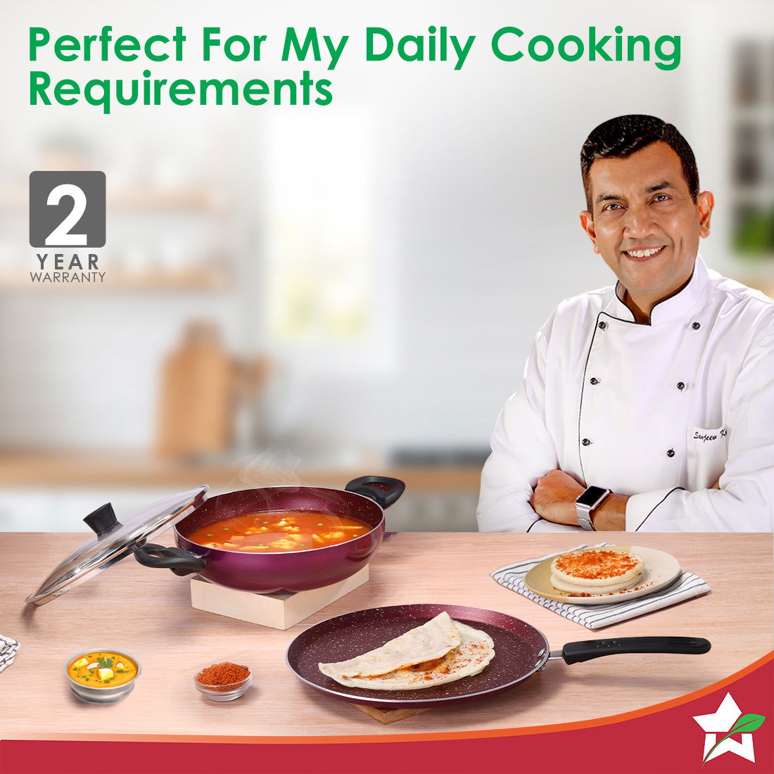 Bandhan Non-stick Cookware 3 Pcs.Set | Dosa Tawa,Kadhai and Lid | 100% PFOA free Coating | Pure Grade Virgin Aluminium | Compatible with Multiple Cooktops | Red and Purple | 2 Year Warranty