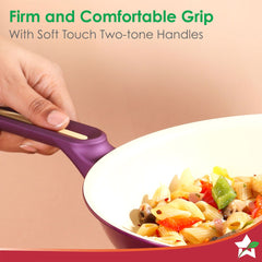 Bellagio Fry Pan | 24 cm | 1.7 L | Non-Stick Ceramic Coating | Non-Toxic | Pure Aluminium | PFAS and PFOA Free | 3mm Thickness | Two-Tone Soft-Touch Handle | Firm Grip | 2 Years Warranty