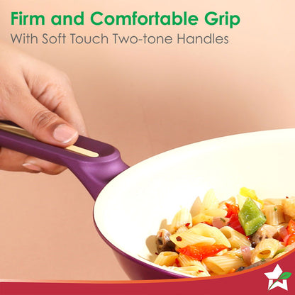 Bellagio Fry Pan | 24 cm | 1.7 L | Non-Stick Ceramic Coating | Non-Toxic | Pure Aluminium | PFAS and PFOA Free | 3mm Thickness | Two-Tone Soft-Touch Handle | Firm Grip | 2 Years Warranty