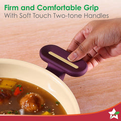 Bellagio Kadhai with Lid | Healthy Ceramic Coating | Non-Toxic | PFAS and PFOA Free | 3mm Thickness | Soft-Touch Handles and Knob | Deep Purple | 2 Year Warranty