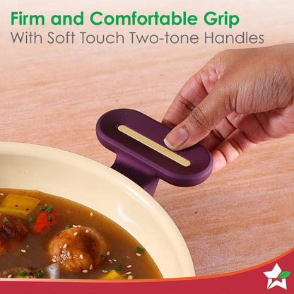 Bellagio Kadhai with Lid | Healthy Ceramic Coating | Non-Toxic | PFAS and PFOA Free | 3mm Thickness | Soft-Touch Handles and Knob | Deep Purple | 2 Year Warranty