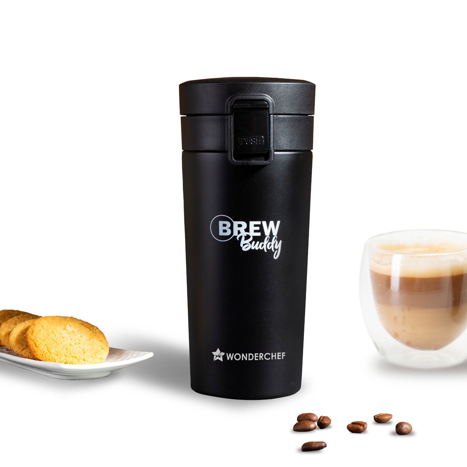 Brew Buddy Portable Coffee Mug | 380 ml | 304 Stainless Steel | Rust Proof | Copper Coated | Double Walled Vacuum Insulation | Safe-Lock System| Anti-Skid Base | 1 Year Warranty