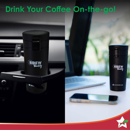 Brew Buddy Portable Coffee Mug | 380 ml | 304 Stainless Steel | Rust Proof | Copper Coated | Double Walled Vacuum Insulation | Safe-Lock System| Anti-Skid Base | 1 Year Warranty