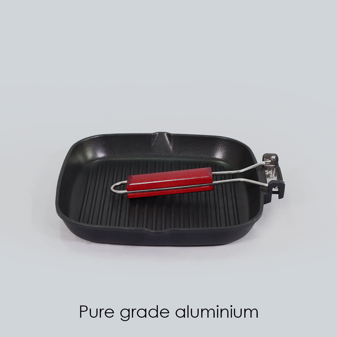 Caesar Nonstick Folding  Grill Pan | Ideal for Barbeque, Tandoori & Sandwiches | Smart Folding Handle | Space Saver | Gas & Induction Friendly | PFOA Free | 2.3L | 5 Year Warranty | Black