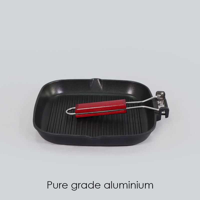 Caesar Nonstick Folding  Grill Pan | Ideal for Barbeque, Tandoori & Sandwiches | Smart Folding Handle | Space Saver | Gas & Induction Friendly | PFOA Free | 2.3L | 5 Year Warranty | Black
