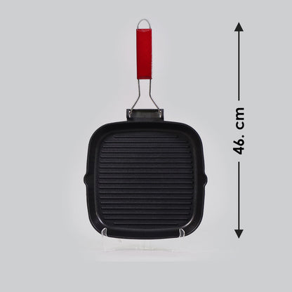 Caesar Nonstick Folding  Grill Pan | Ideal for Barbeque, Tandoori & Sandwiches | Smart Folding Handle | Space Saver | Gas & Induction Friendly | PFOA Free | 2.3L | 5 Year Warranty | Black