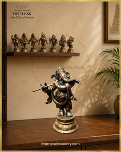 Musical Ganesha Set (7 icons)  - Panchaloha Bronze Icon - 5"- Timeless Collection