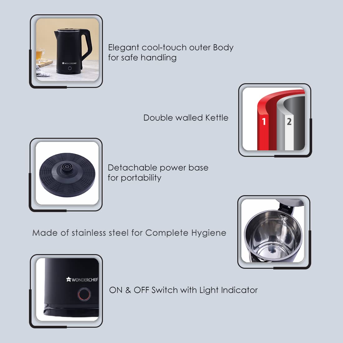 COOL-TOUCH Electric Kettle, 1300 W, 1.8 L, 1 Years Warranty