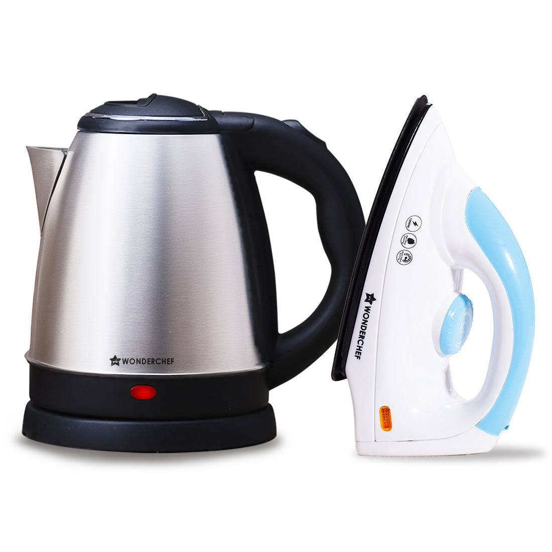 Wonderchef Crescent Kettle + Dry Iron Festive Gift Combo | 1.5L Kettle | Boil Water in 5-7 Mins | BPA-free Stainless Ste