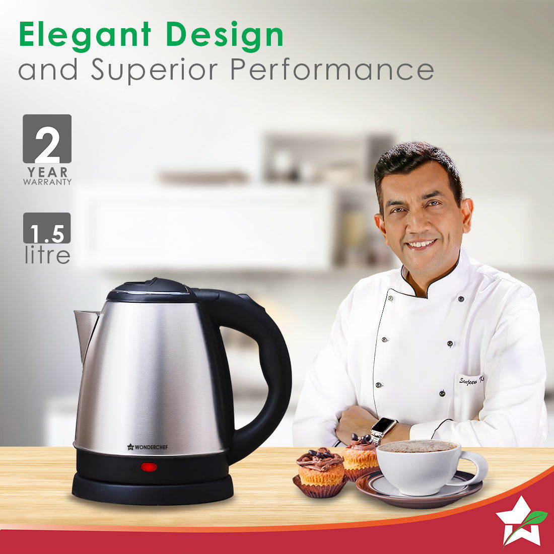Wonderchef Crescent Kettle + Dry Iron Festive Gift Combo | 1.5L Kettle | Boil Water in 5-7 Mins | BPA-free Stainless Ste