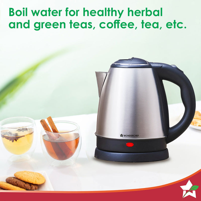 Wonderchef Crescent Kettle + Dry Iron Festive Gift Combo | 1.5L Kettle | Boil Water in 5-7 Mins | BPA-free Stainless Ste