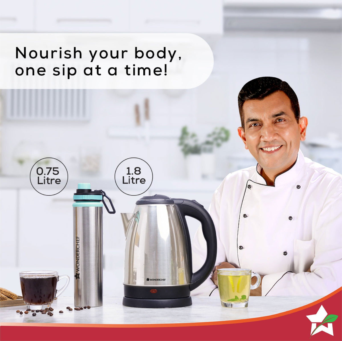 Wonderchef Crescent Kettle 1.8L + Sippy Stainless Steel Bottle, Gift Combo, For Family and Friends, Gift for Diwali and 