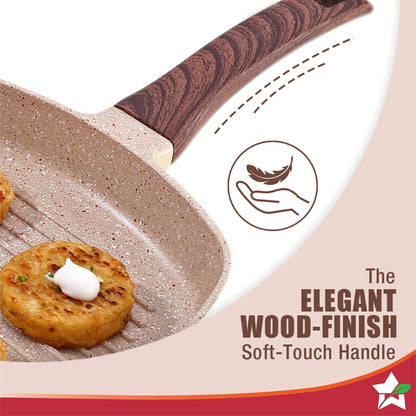 Duralife Die-cast 24 cm Grill Pan | 5 Layer Healthy Duramax Non-Stick Coating | Soft Touch Handle | Pure Grade Aluminium | PFOA Free | 1.5 liters | 2 Year Warranty | Ivory