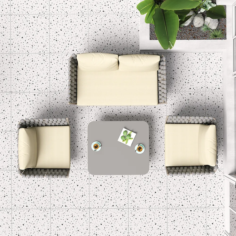 Bifrox Outdoor Garden Balcony Sofa Set 2 Seater, 2 Single seater and 1 Center Table  Set, Braid & Rope (Beige + Grey)